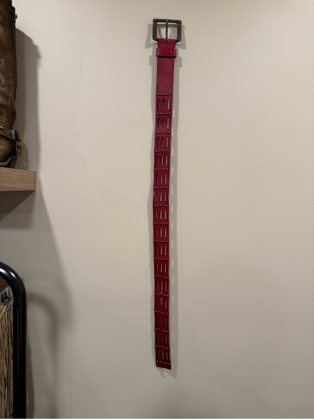 Red Studded Leather Belt - Picture 2 of 4
